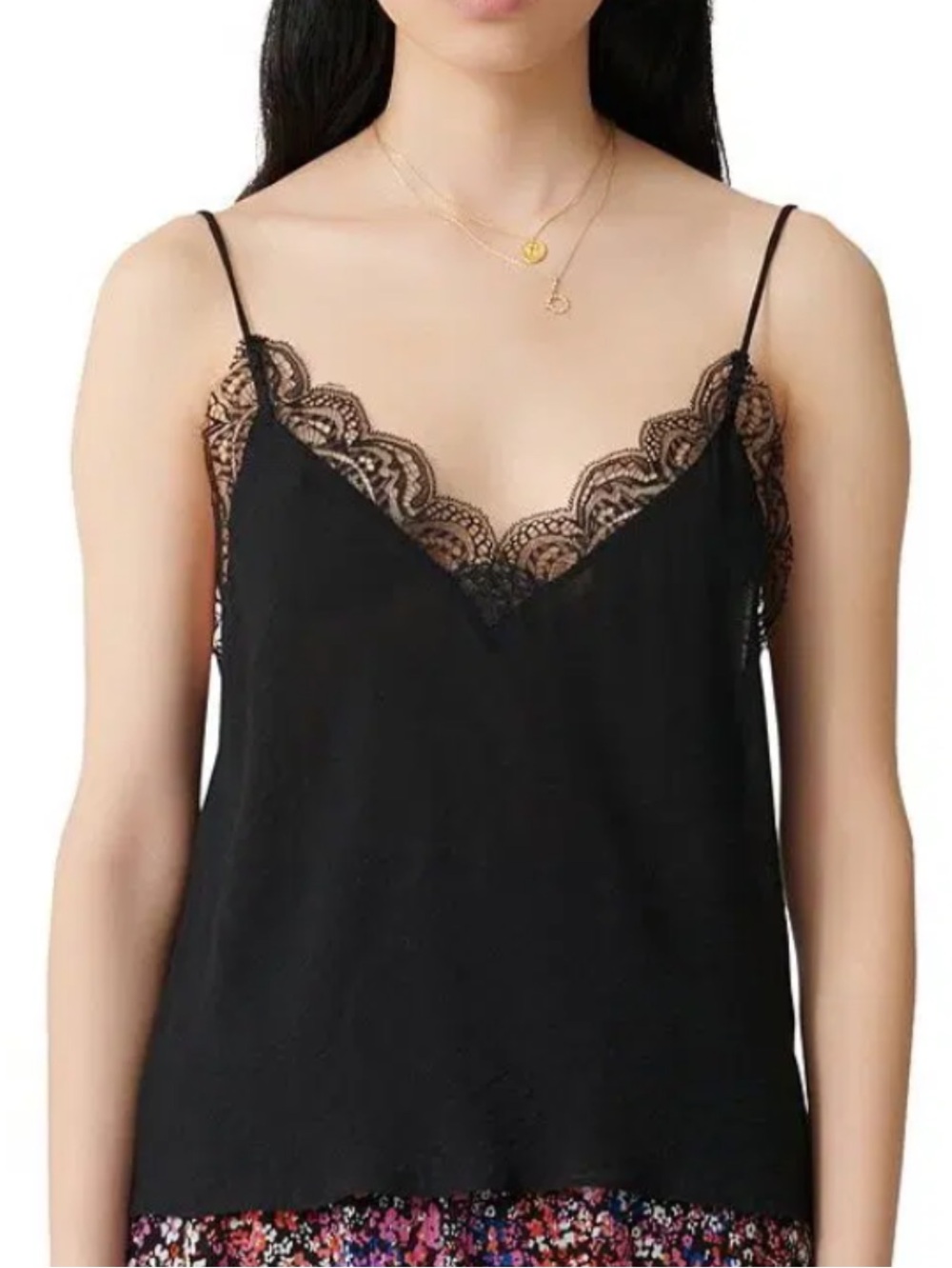 Maje Black Lace-Trim Camisole size 3 night out